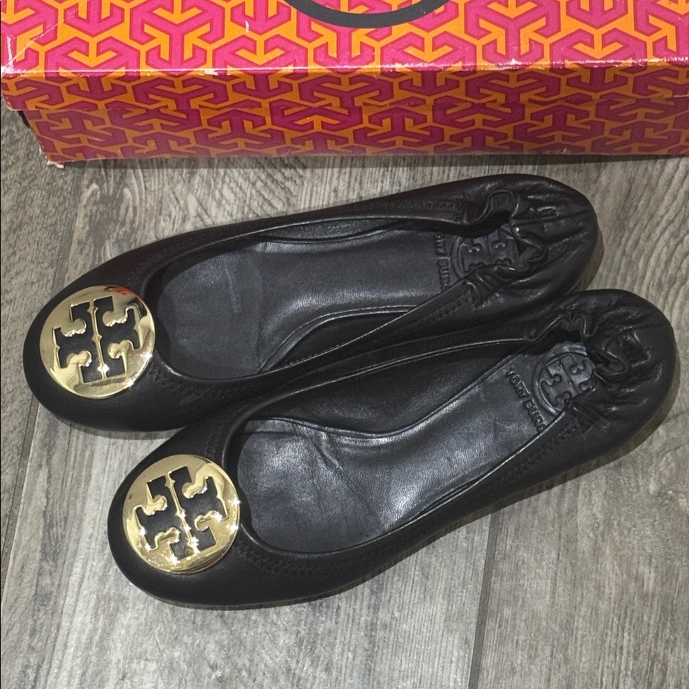Tory Burch Leather Reva Ballet Flats with Gold Accent - Picture 2 of 10